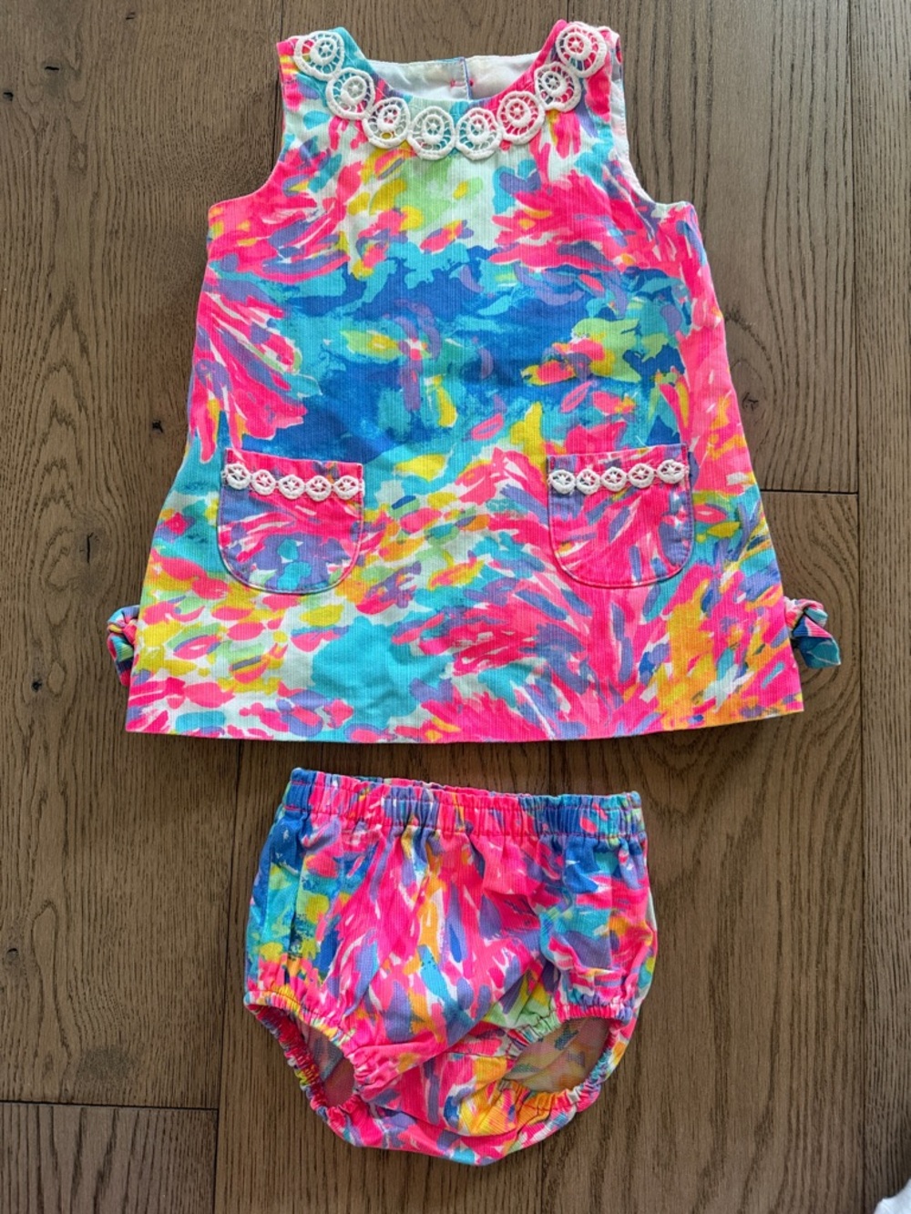 Lilly Pulitzer Multicolor Floral Tie-Dye Dress with Bloomers - Pink Blue Yellow